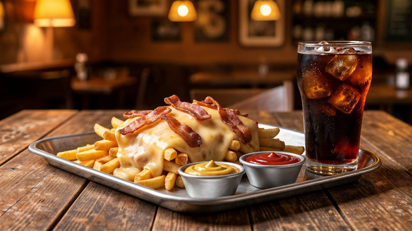 Porção de batata com cheddar e bacon